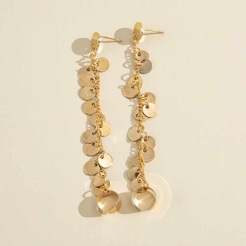Desain Fashion Rasa Korea Temperamen Jaringan Logam Merah Payet Rumbai Anting Anting Bulat Kecil Anting Bulat Rumbai Anting Klip Perempuan 1pasang