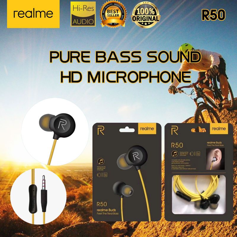 Handsfree  Earphone Realme + Mic R50 Headset R-50 [ BES SELLER ]