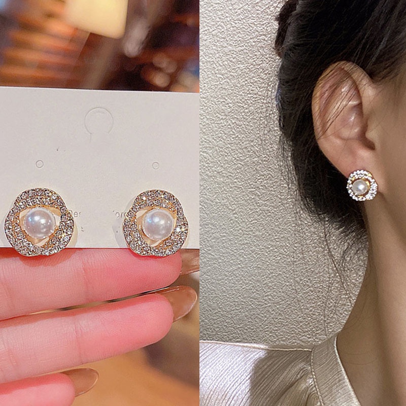 Gaya Baru Korea Unik Geometris Besar Kecil Mutiara Temperamen Anting Fashion Elegan