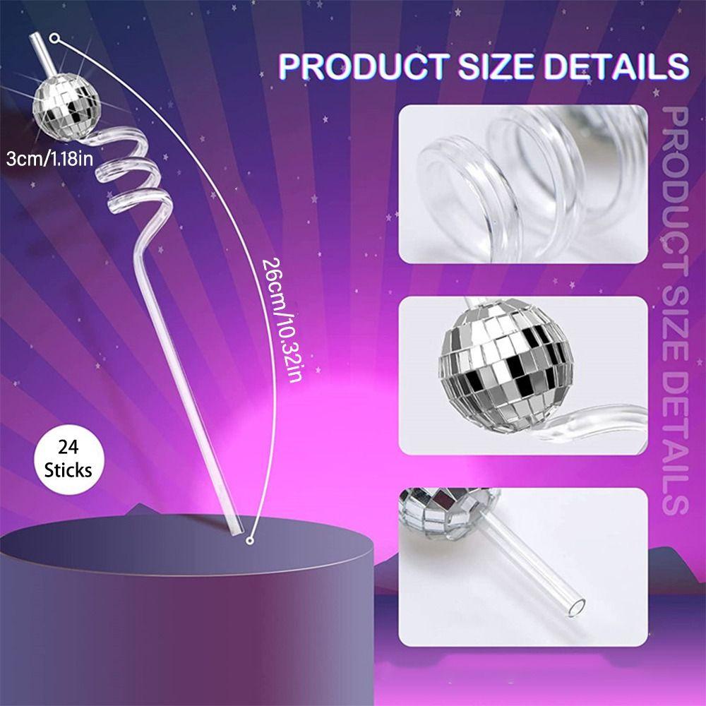 Solighter 6 Pcs Disco Mirror Ball Straw PETG Lengkung Perlengkapan Ulang Tahun Barware Bar Tools