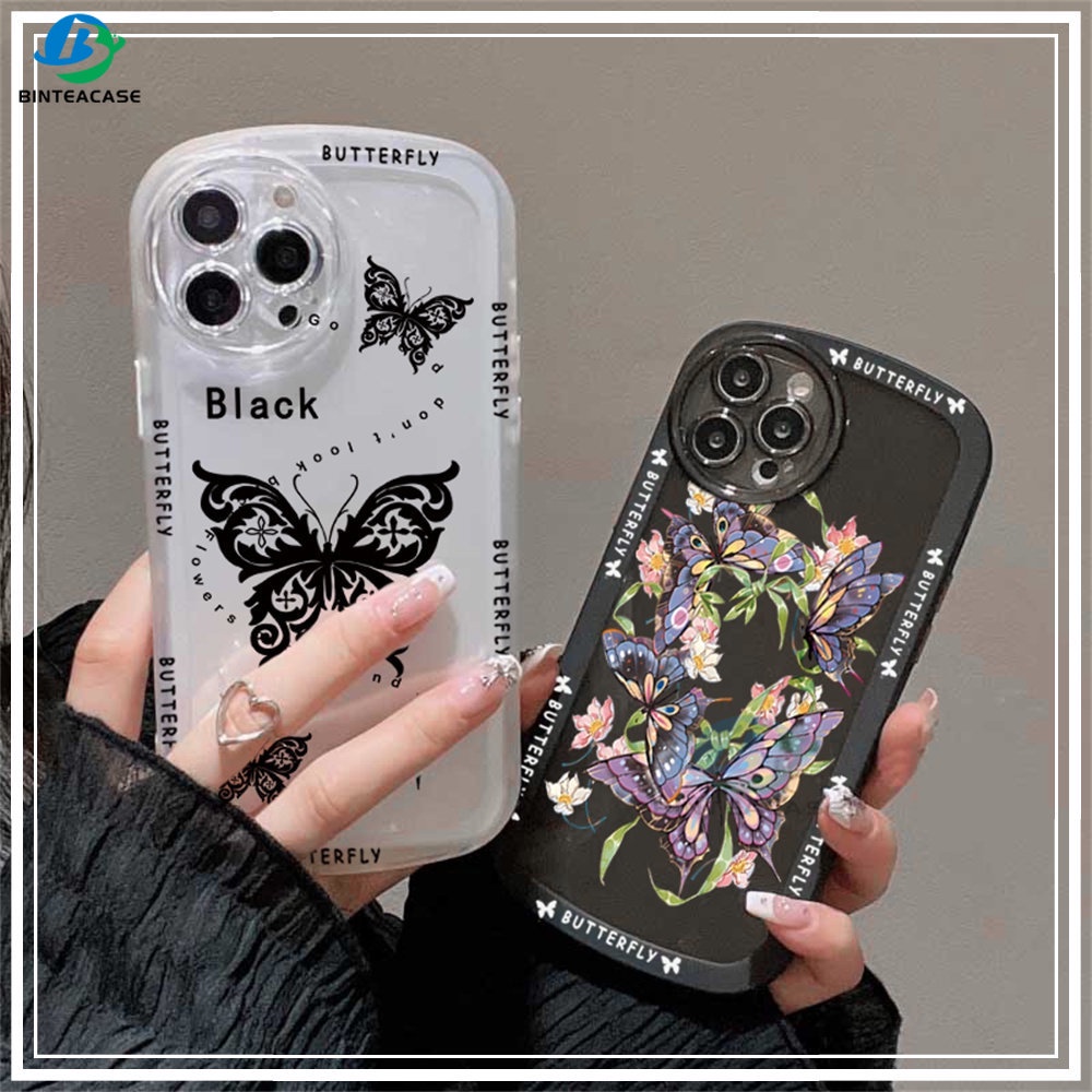 IPHONE Iphone14plus 14 Pro Max12 12PRO 11PRO MAX IPhone11 ProMax X XR XS Max6 6S 7 8 Plus SE 2020 Kupu-Kupu Gelap Dan Garland Butterfly Soft TPU Phone Case Binteacase