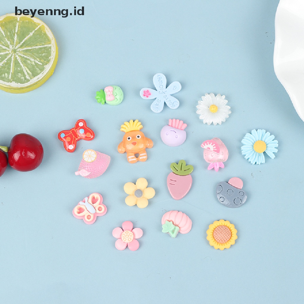 Beyen 100pcs Kartun Motif Campur Resin Ornamen DIY Perlengkapan Kerajinan Tangan Ponsel Shell ID