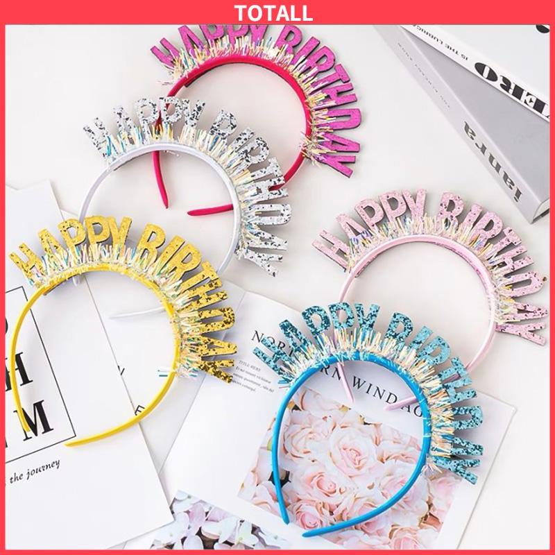 COD Bando Ulang Tahun Warna-warni Gaya Kreatif DIY Selamat Hairband Tata Letak Tempat Pesta Warna Cerah-Totall