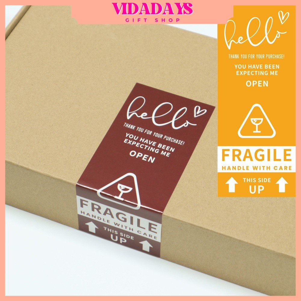 

VIDADAYS [50Pcs/Pack] Sticker Hello Open Me Fragile Handle With Care Stiker Packaging