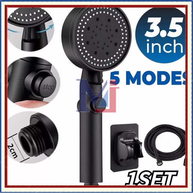 【COD】Kamar Mandi Hitam Kepala Shower Kamar Mandi 5 Adjustable Shower 1 SET(3PCS)