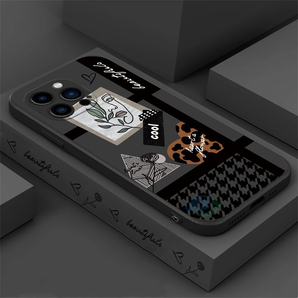 Casing ip iPhone 14 Pro Max14 Plus 13 Pro Max 12 Pro Max 11 Pro Max 6 7 8 X XR XS Max SE 2020 Houndstooth Dan Motif Leopard Hati Silikon Lembut Casing Ponsel Binteacase