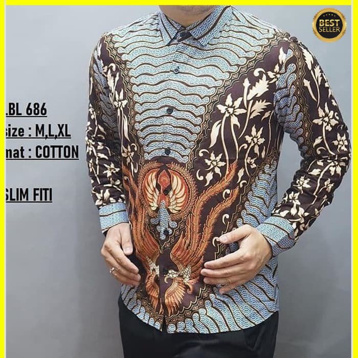 KEMEJA PRIA BATIK LENGAN PANJANG HEM BAHAN KATUN HALUS 40S LBL 686 MEWAH PREMIUM BAJU ELEGANT SIZE M L XL  SKU MS JAKARTA