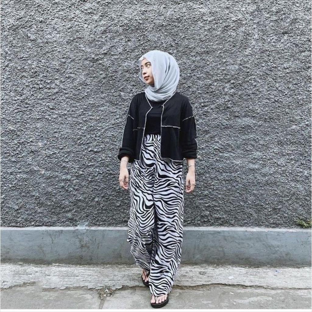 MJS 1.152 - Kulot Motif Zebra Sapi Animal Celana Panjang Bawahan Wanita