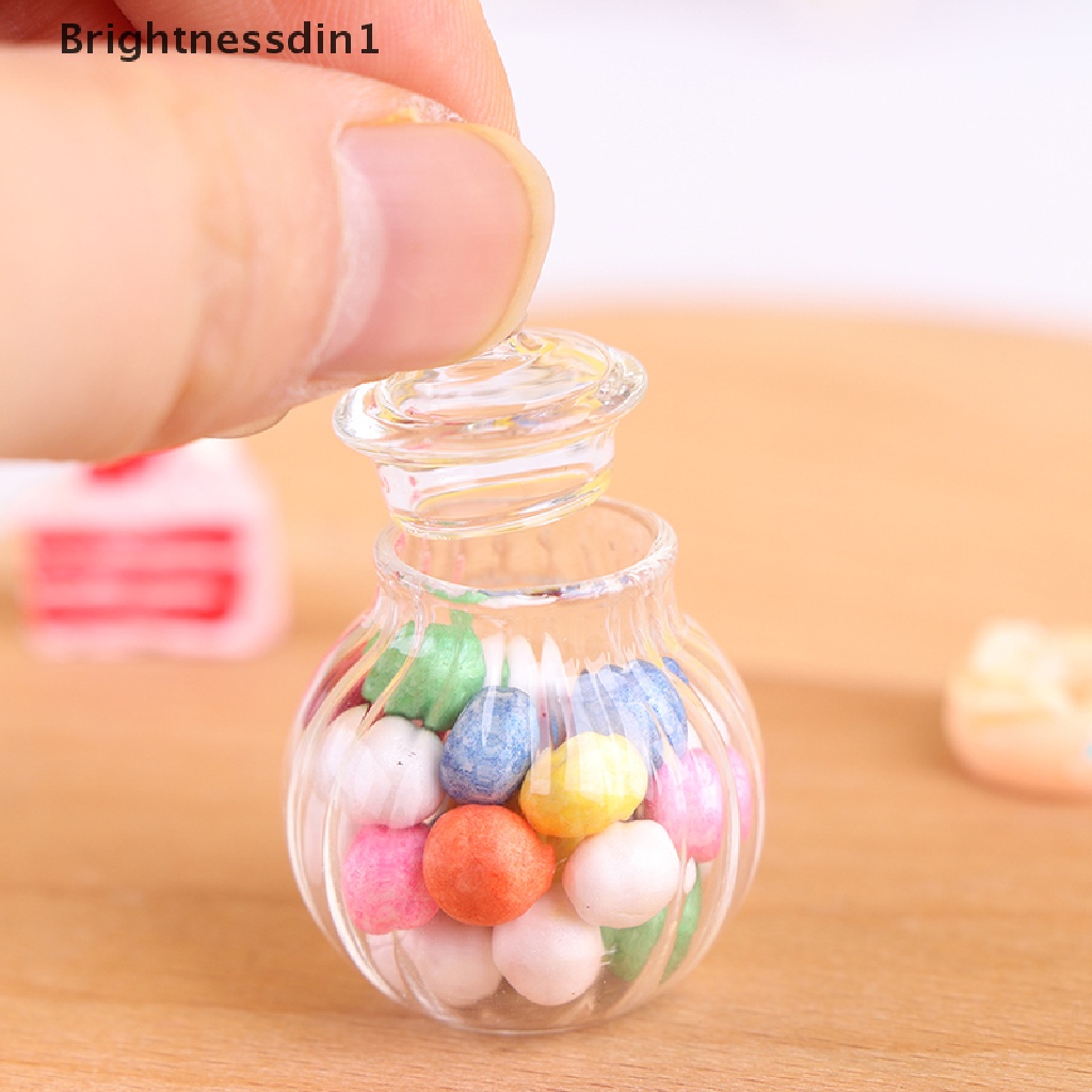 [Brightnessdin1] 1: 12rumah Boneka Miniatur Botol Kaca Bulat Candy Jar Mini Candy Bottle Model Butik