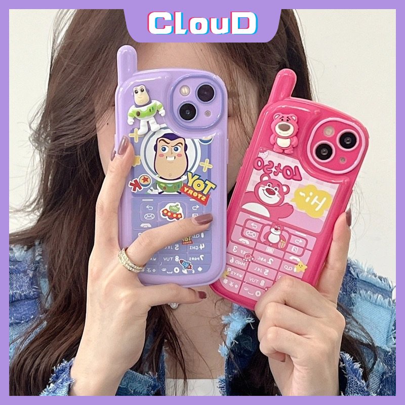 Casing Kartun Bentuk Ponsel Kepribadian Retro Kompatibel Untuk iPhone 7Plus 11 14 12 13 Pro MAX XR X XS Max7 8 Plus SE 2020 3D Cute Strawberry Bear Manyo Toy Story Soft Tpu Cover