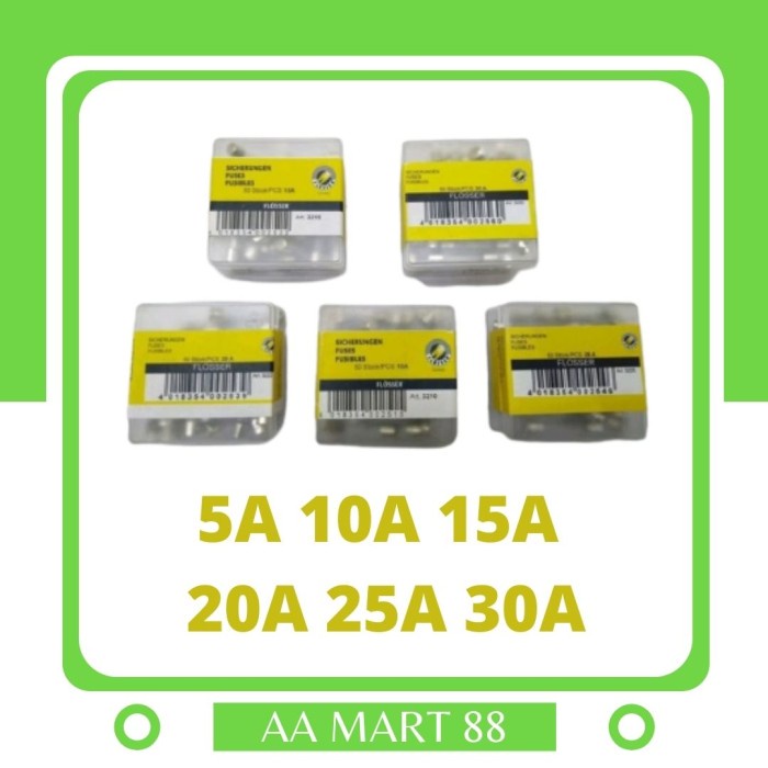 sekring / fuse kaca / glass / tabung 15 A merk flosser