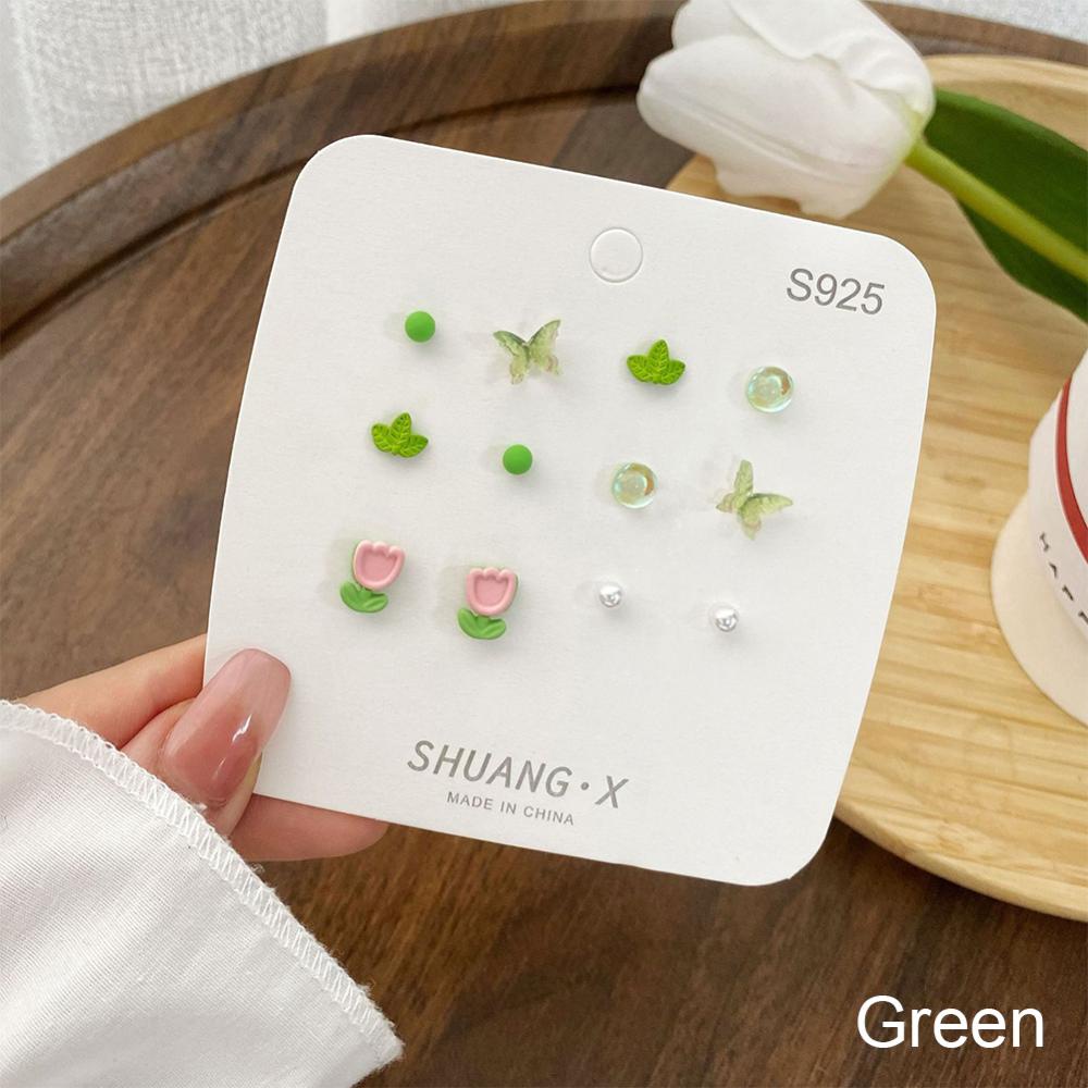 Timekey Indah Bunga Tulip Kecil Satu Minggu Anting Set Temperamen Sederhana Telinga Giwang Alloy Earrings Perhiasan Untuk Wanita A2K8