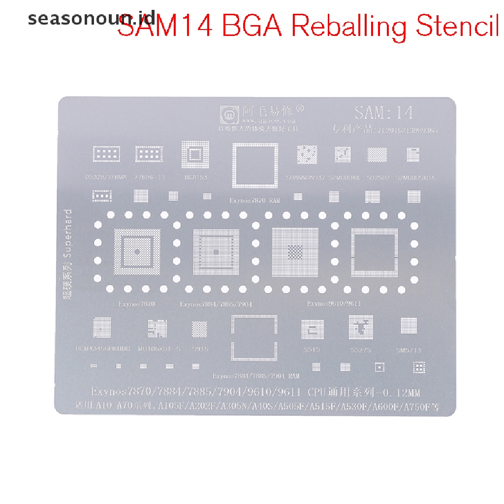 Seasonoun 1PC SAM14 BGA Reballing Stensil Untuk Exynos78707884 7885 7904 9610 9611 CPU A10.