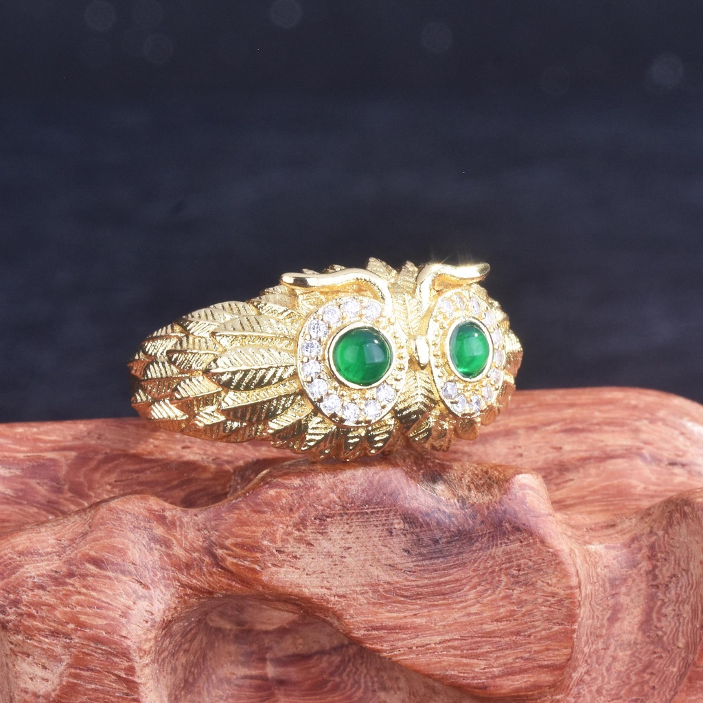 Goldkingdom Fashion Perhiasan Aksesoris Ready Stock Gaoding Jewelry Owl Cincin Giok Alami Kalsedon Burung Elang Pembukaan Cincin Harta Karun Warna-Warni