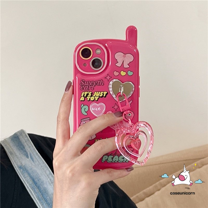 IPHONE Casing Bentuk Ponsel Ponsel Retro Personal Kompatibel Untuk Iphone11 14 13 12 Pro Max7 8 Plus XR X XS MAX SE Kartun Graffiti Stiker Soft Cover Dengan Hiasan Liontin Cinta Hati