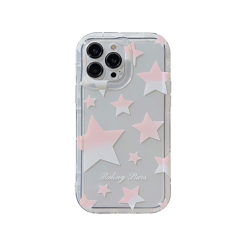 IPHONE Ins Gradual Pink StarsSilicone Case Untuk Iphone14 11 12 13 PRO MAX Casing Cover Pelindung AT0097