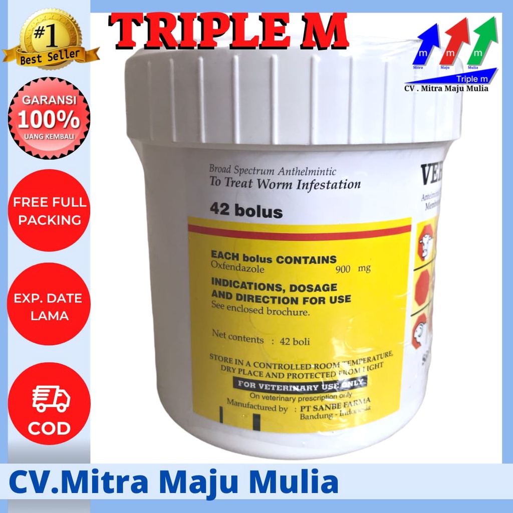 VERM O 42Bolus TRIPLE M - Obat cacing sapi/ kambing/ terna SANBE