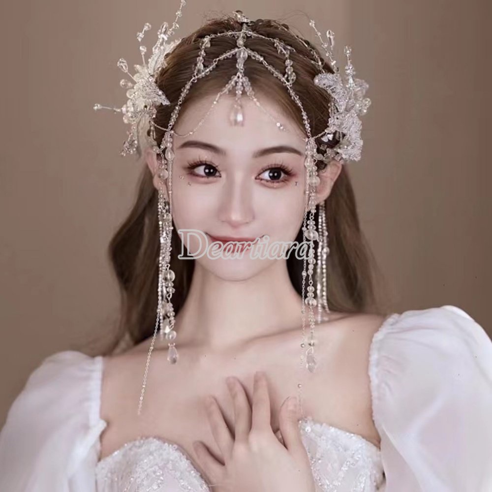 Bridal Wedding Headdress Hair Accessories Photo with Makeup Wedding Dress Tassel Forehead Ornaments Eyebrow Center Pendant Chain