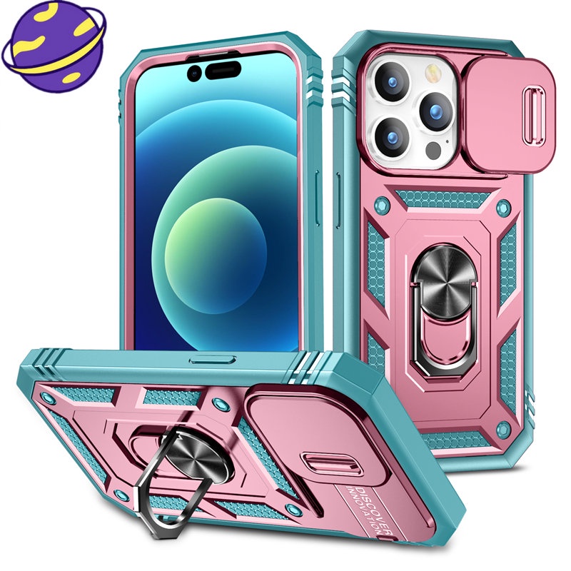 IPHONE Tpu+pc Hard Case Jendela Sliding Untuk Iphone14 13 12 11 Pro X XS Max Braket Berputar Casing Anti-Drop6 7 8 14 Plus XR Phone Cover