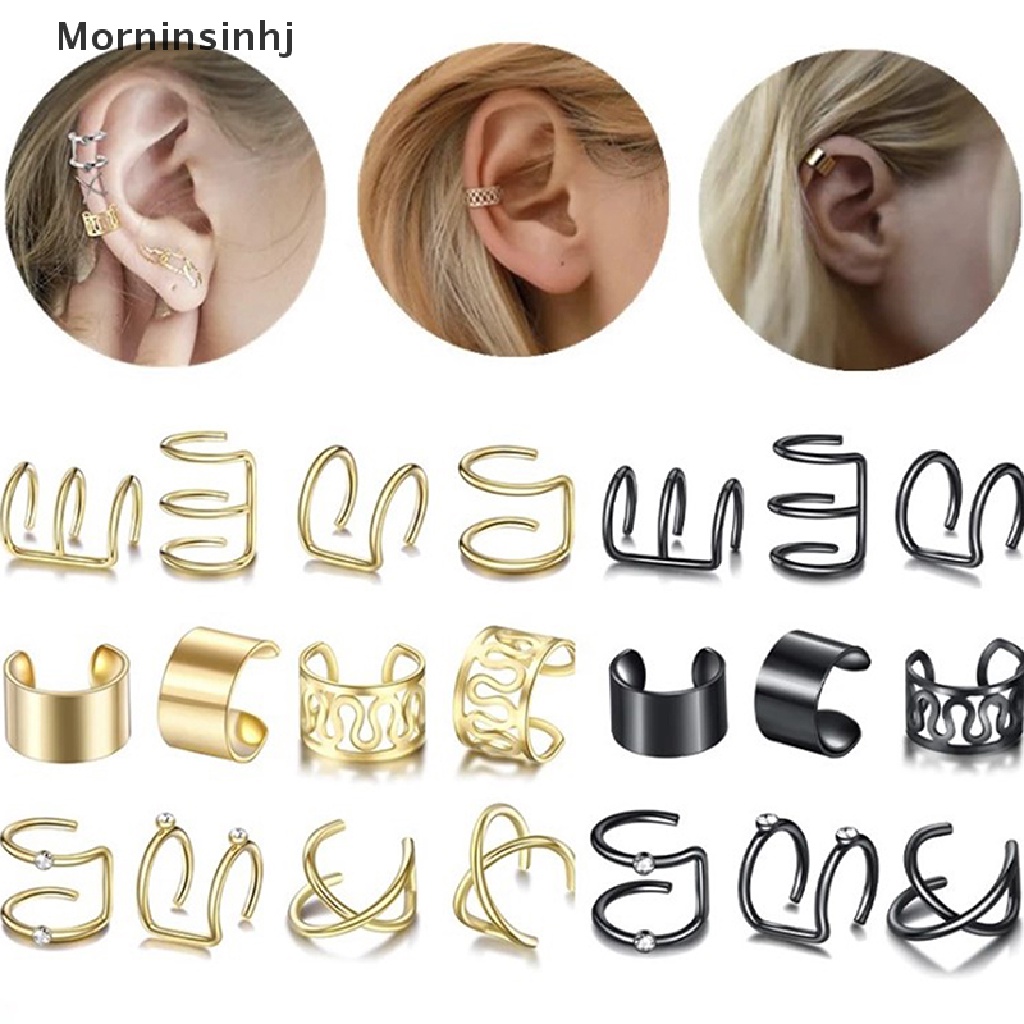 Mornin 12Pcs/Set Manset Telinga Daun Ear Cuff Anting Klip Untuk Wanita Earcuff No id