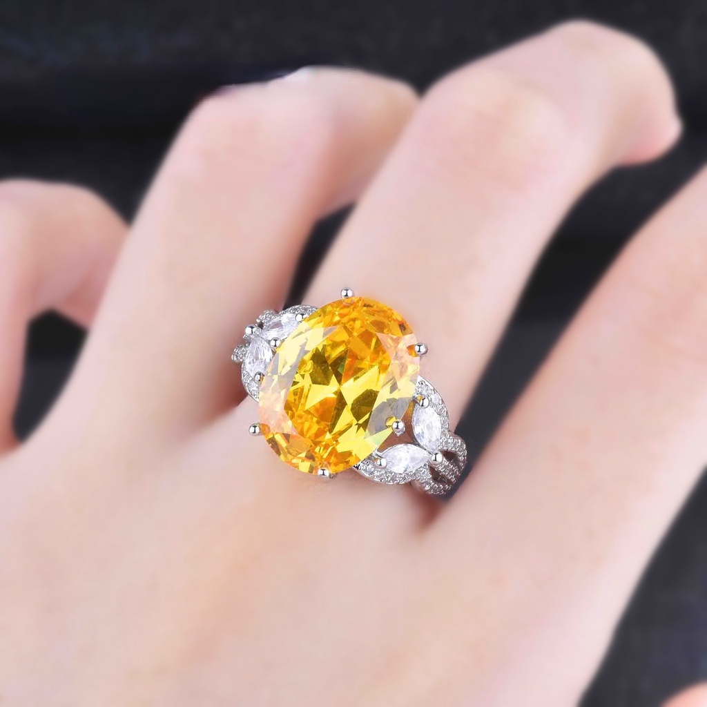 Goldkingdom Fashion Perhiasan Aksesoris Ready Stock Burung Merpati Besar Kuning Telur Cincin Berlian Perempuan Dalam London Biru Topa Mulut Terbuka Warna Harta Cincin