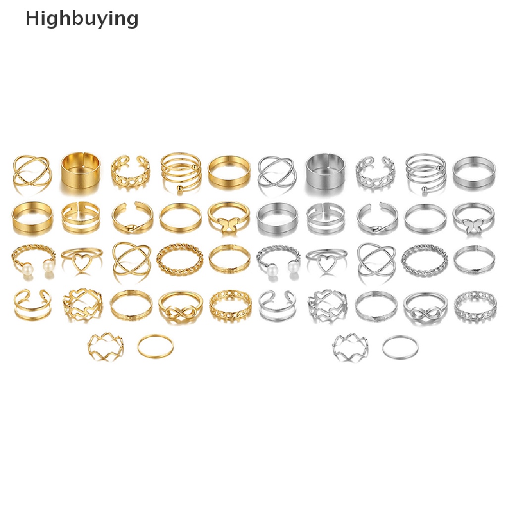 Hbid 22pcs Set Cincin Vintage Hollow Hati Kupu-Kupu Set Untuk Wanita Bahan Metal Warna Perak Bentuk Spiral Geometris Cincin rendy Jewelry Glory