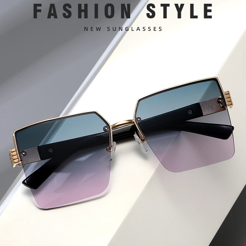 Kacamata Hitam Fashion Square Aesthetic Shades Untuk Wanita/Pria Metal Frame Sunglasses Eyewear