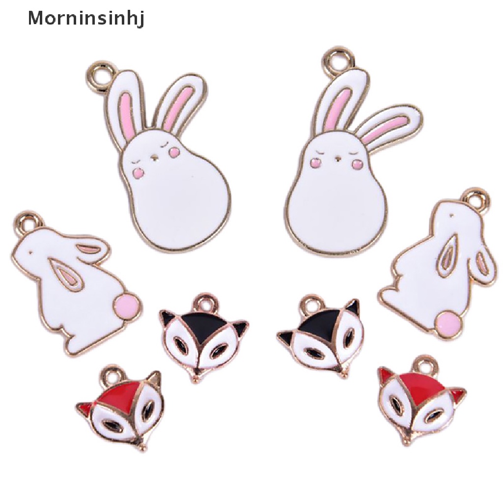 Mornin 10Pcs/Set Enamel Alloy Rubah Kelinci Ch Liontin Perhiasan DIY Membuat Craft Hadiah id