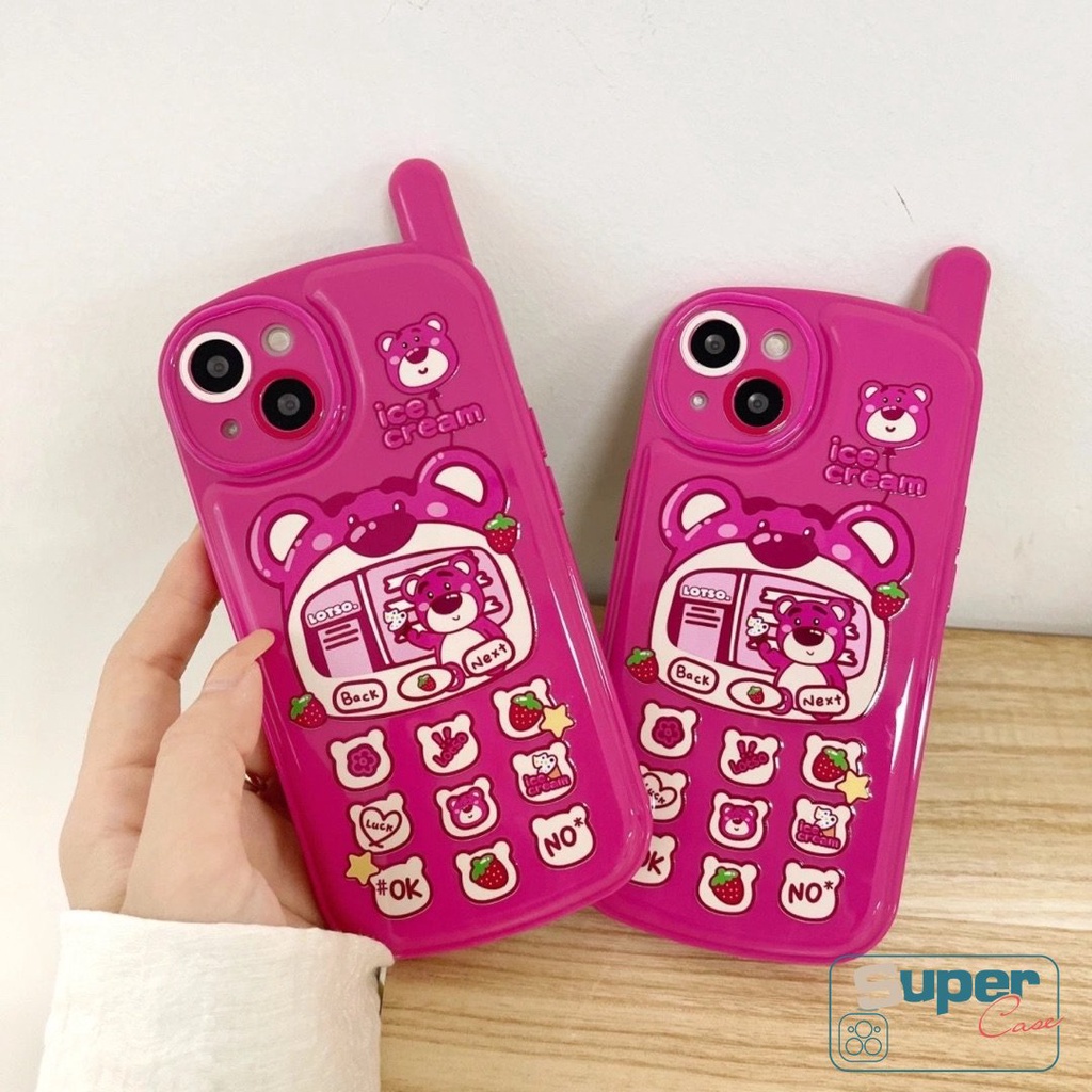 IPHONE Kepribadian Retro Kartun Ponsel Bentuk Case Kompatibel Untuk Iphone13 11 14 12 Pro MAX 7Plus 8Plus XR X XS Max7 8 Plus SE 2020 Kreatif Lucu Strawberry Manyo Lembut Tpu Cover