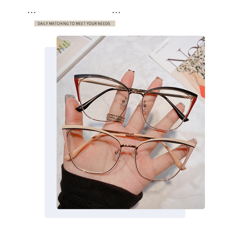 Kacamata Retro Cat Eye Metal Anti Radiasi Untuk Wanita Pria Lensa Yang Dapat Diganti