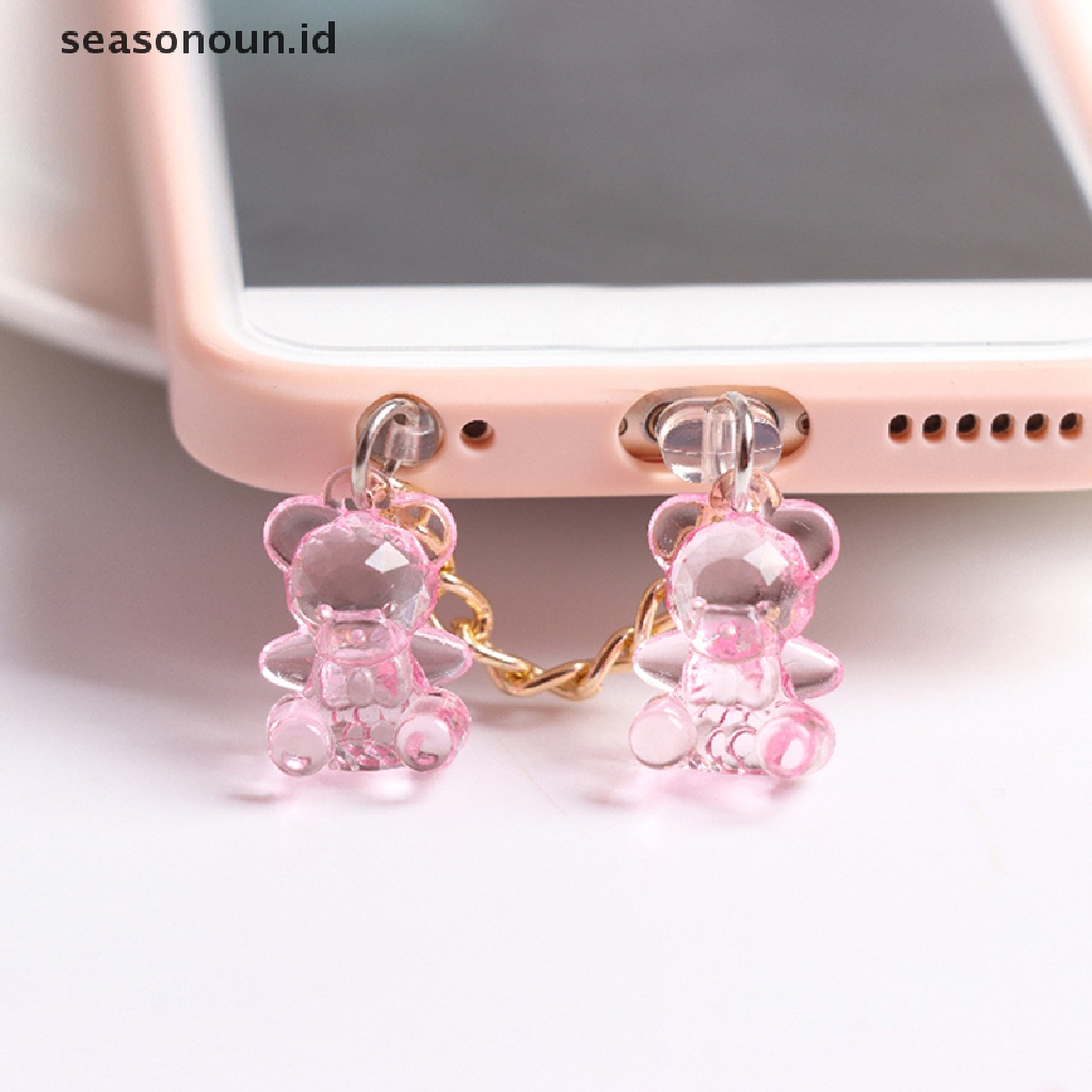 Seasonoun Akrilik Beruang Ponsel Headphone Lubang Debu Plug Charging Port Plug Pendant.