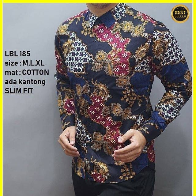 KEMEJA PRIA BATIK LENGAN PANJANG HEM BAHAN KATUN HALUS 40S LBL 185 MEWAH PREMIUM BAJU ELEGANT SIZE M L XL  SKU MS JAKARTA