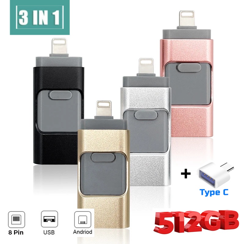 Flashdisk USB Flashdisk 512GB Flashdisk OTG USB 3.0 Flash Drive Untuk 8pin/hp/Tablet