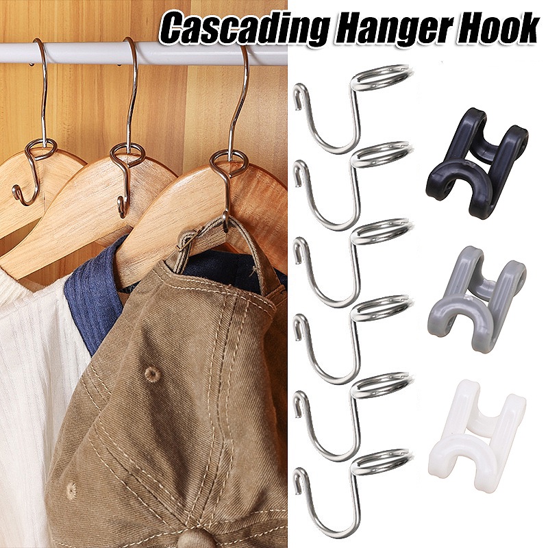 1/5pcs Rumah Organizer Aksesoris Lemari Pakaian Gantungan Baju Sambung Gesper Anti-slip Handbag Topi Kunci Rak Hemat Ruang Removable Multifungsi Stainless Steel Gantungan Hooks