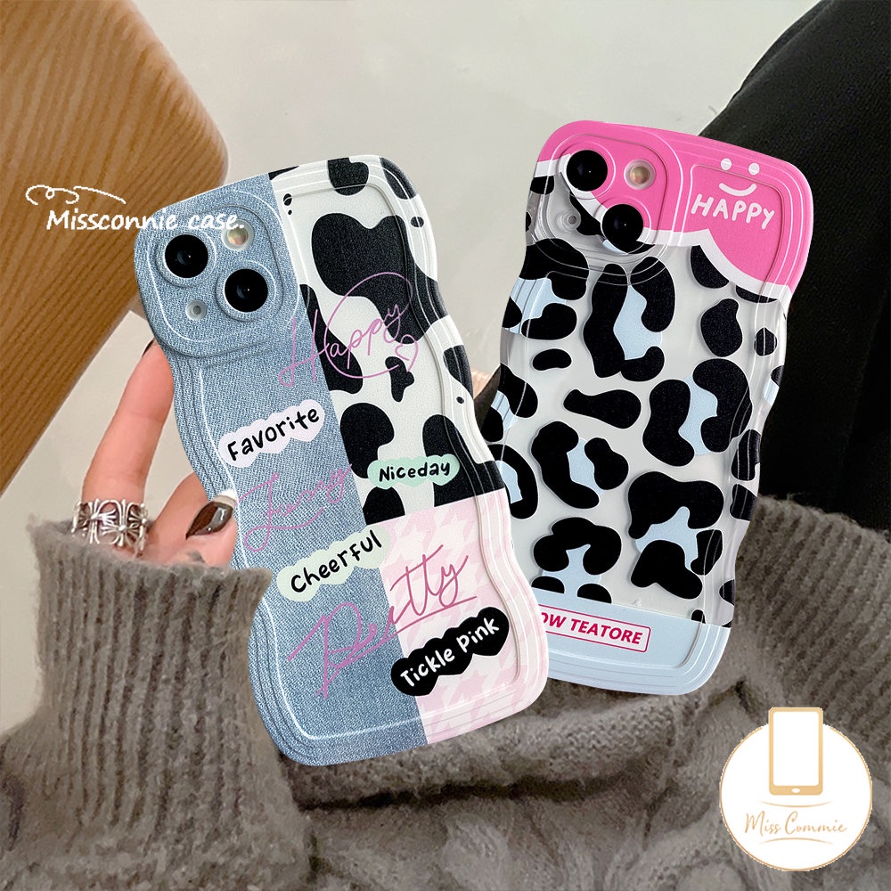 Infinix Hot 10s 2011s 12i 20s 10T 11s NFC 10Lite Smart5 4 6 Plus Hot 9 11 8 10 Main 12 Pro Note8 12 G96 12Pro 10Pro 12 2023 Tempelan Denim Lucu Motif Leopard Wavy Edge Soft Sarung