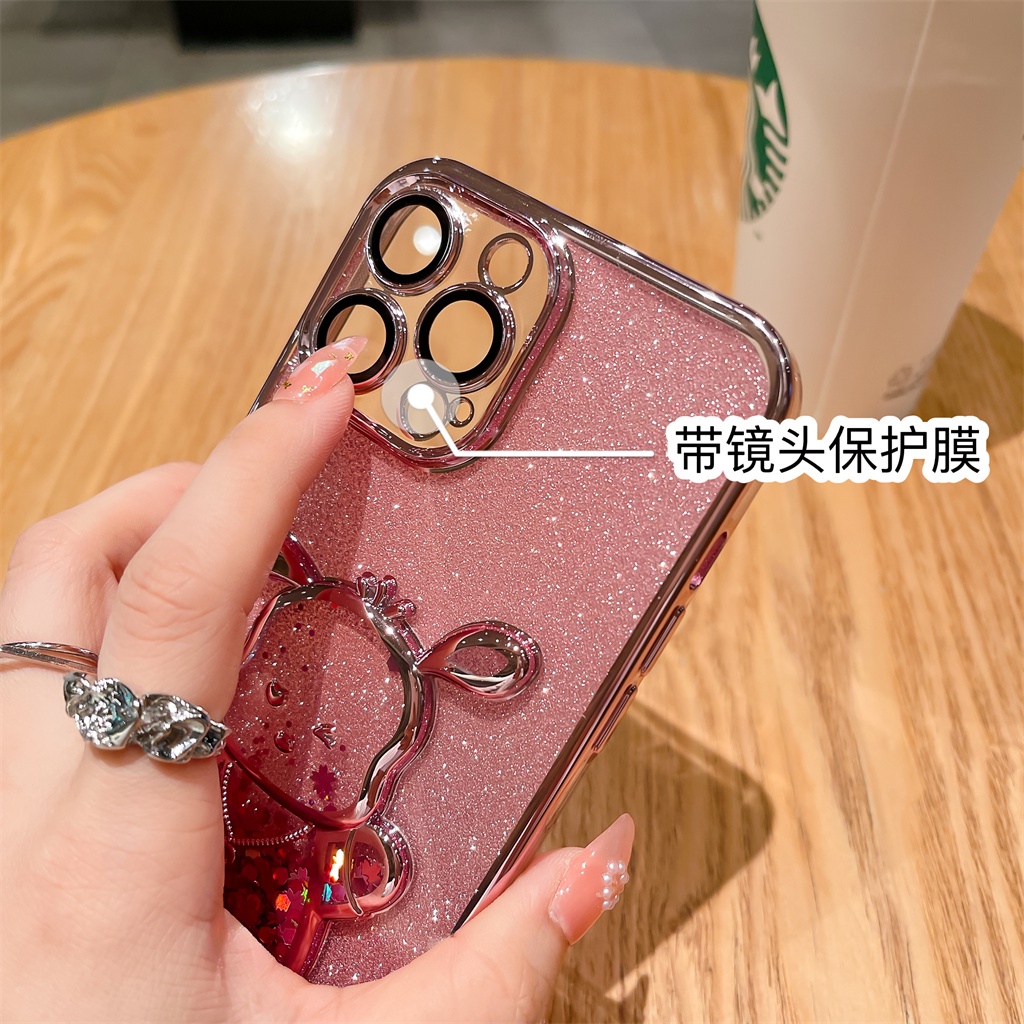 Luxury scintillator+Handphone Kartun case iPhone 14 Pro Max case iPhone 13 12 Pro Max 11 case Kamera Perlindungan Lensa film shockproof TPU soft back cover