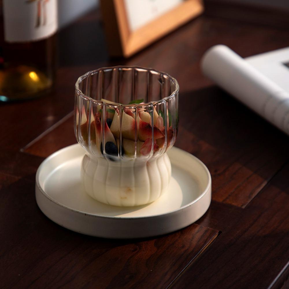 Solighter Striped Glass Cups Gelas Wine Susu Yogurt Cafe