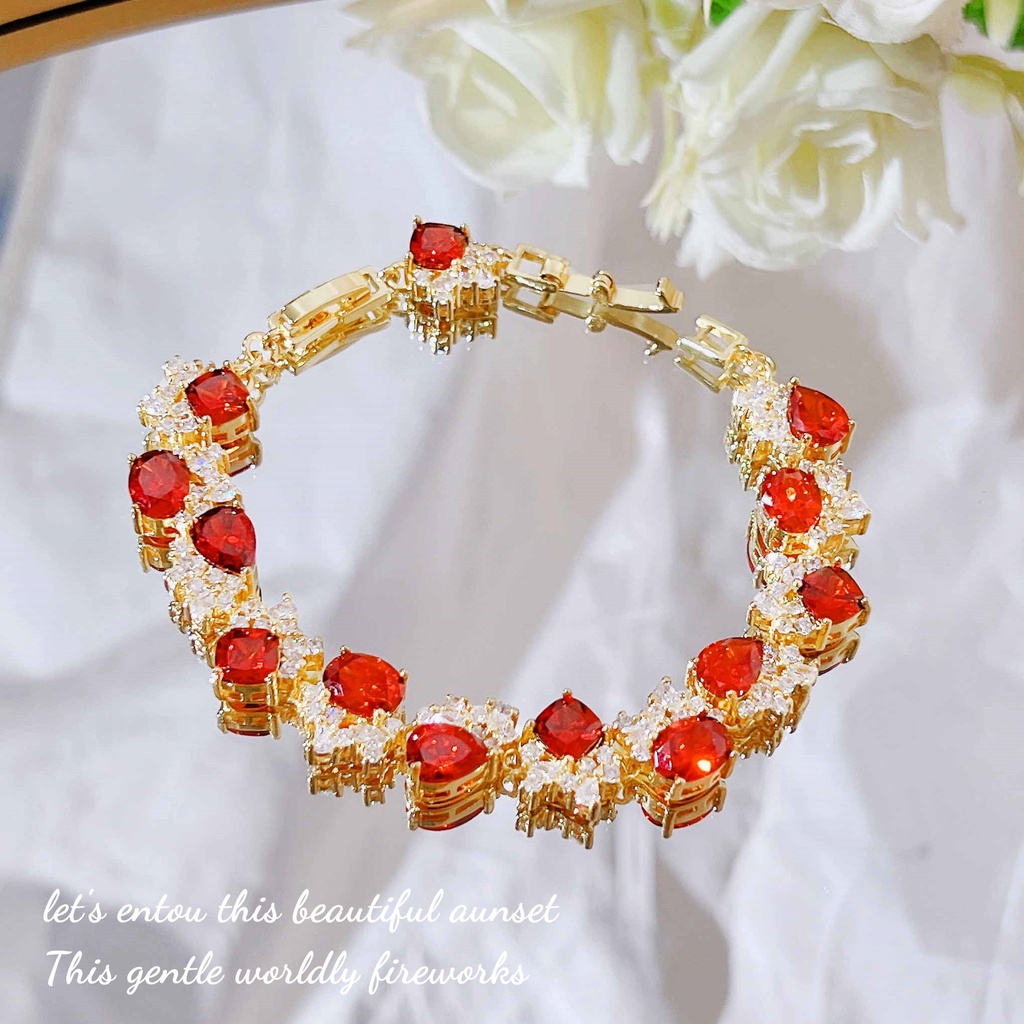 Goldkingdom Aksesoris Perhiasan Fashion Ready Stock Jewelry Sunset Fanta Gelang Berlian Sedikit Bertatahkan Berlian Adjustable Berlian Merah Gelang Perempuan