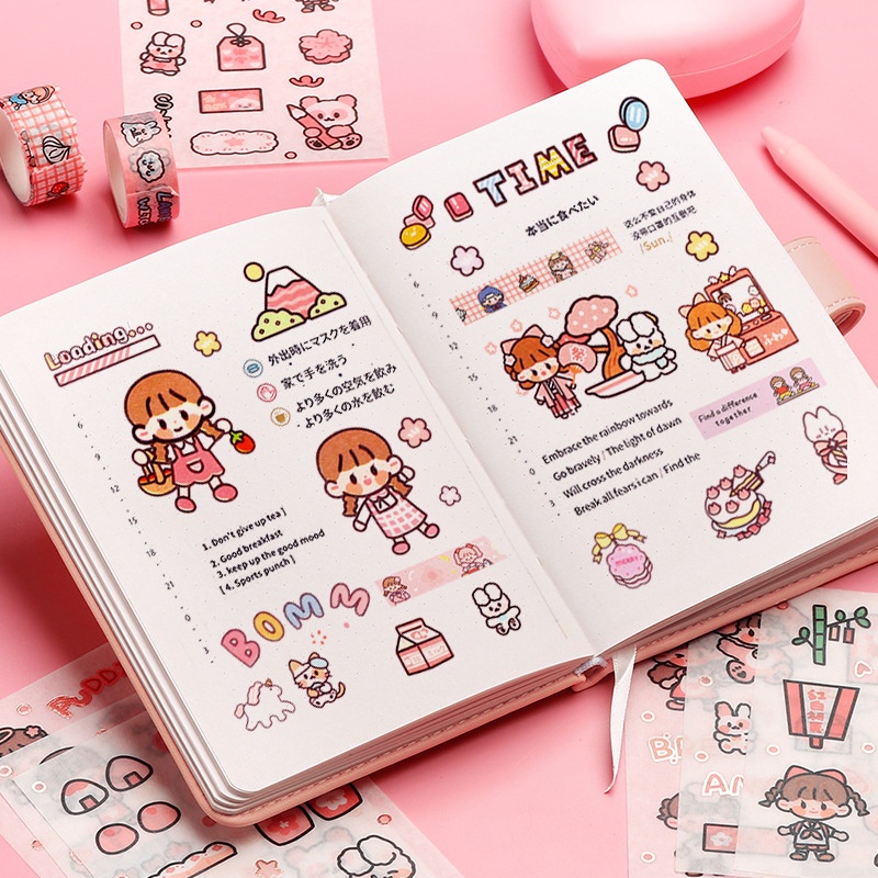 20 rolls Kotak Lucu Kartun Tape Stiker Gadis Buku Pegangan Deco DIY Washi Stiker Set