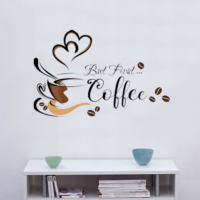 Stiker Dinding Motif Cangkir Kopi Kreatif/Wallpaper Seni Kopi Perekat Diri Untuk Dekorasi Dinding Cafe Dapur