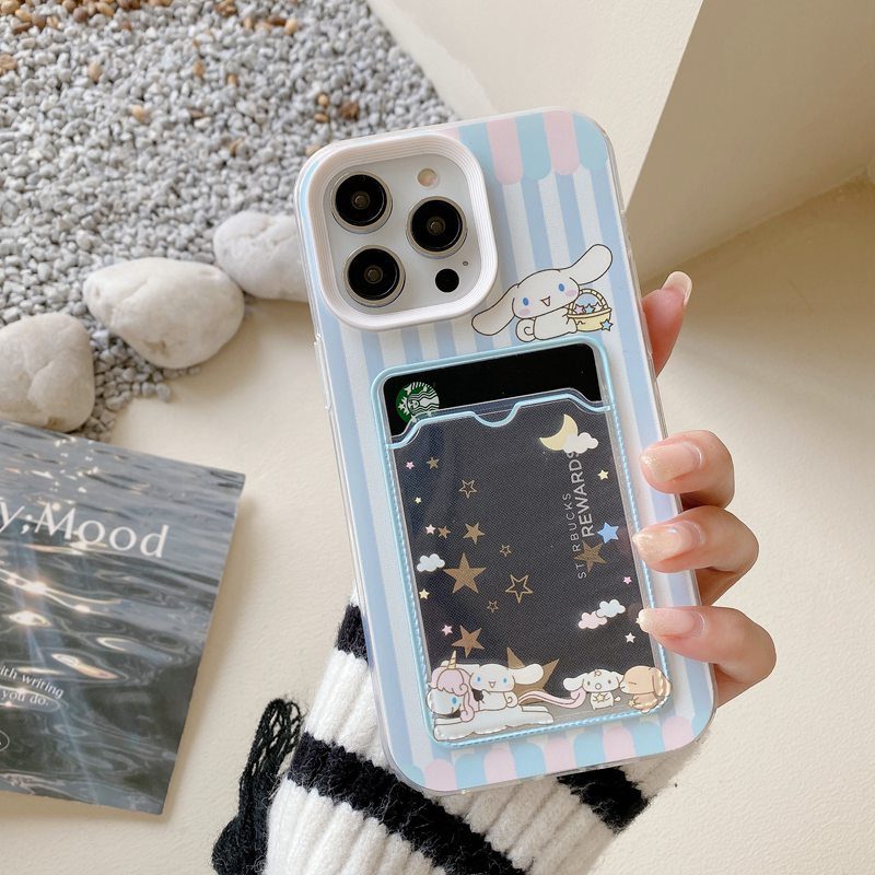 【Card Bag】Cute Pacha &amp; Cassia Dog Soft Case HP iP iPhone 6 6S 7 8 14 + Plus SE 2020 X XS XR 11 12 13 Pro Max 3in1 Clear Casing Apple