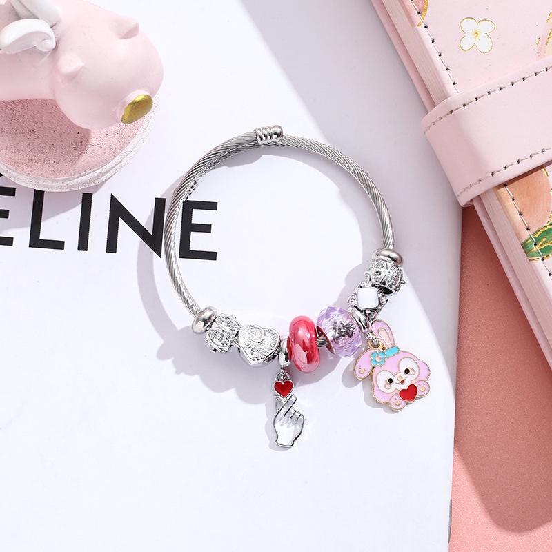 XiaoboACC DIY Stainless Steel Indah Kartun KT Kucing Melody Puding Anjing Terbuka Adjustable Gelang