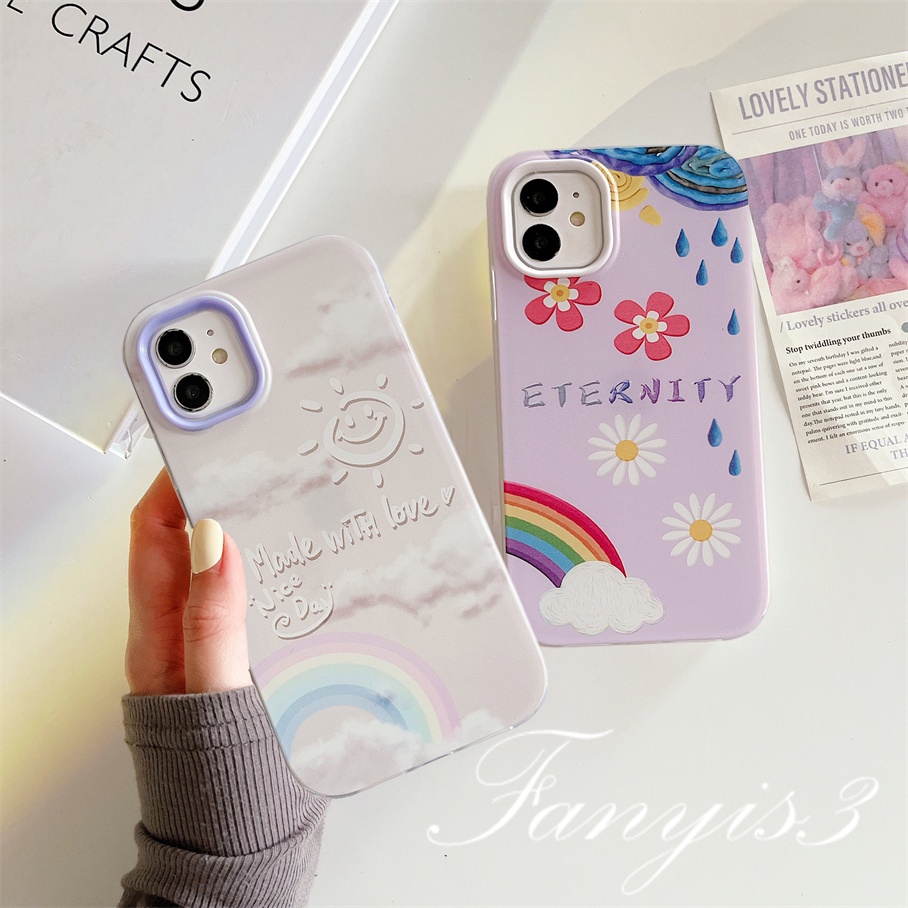 Compatible For iPhone 14 13 12 11 Pro Max XS Max XR X XS 8 7 6 6s Plus SE 2020 Kompatibel Untuk 3 In1 Awan Pelangi Phone Case Soft Cover Pelindung