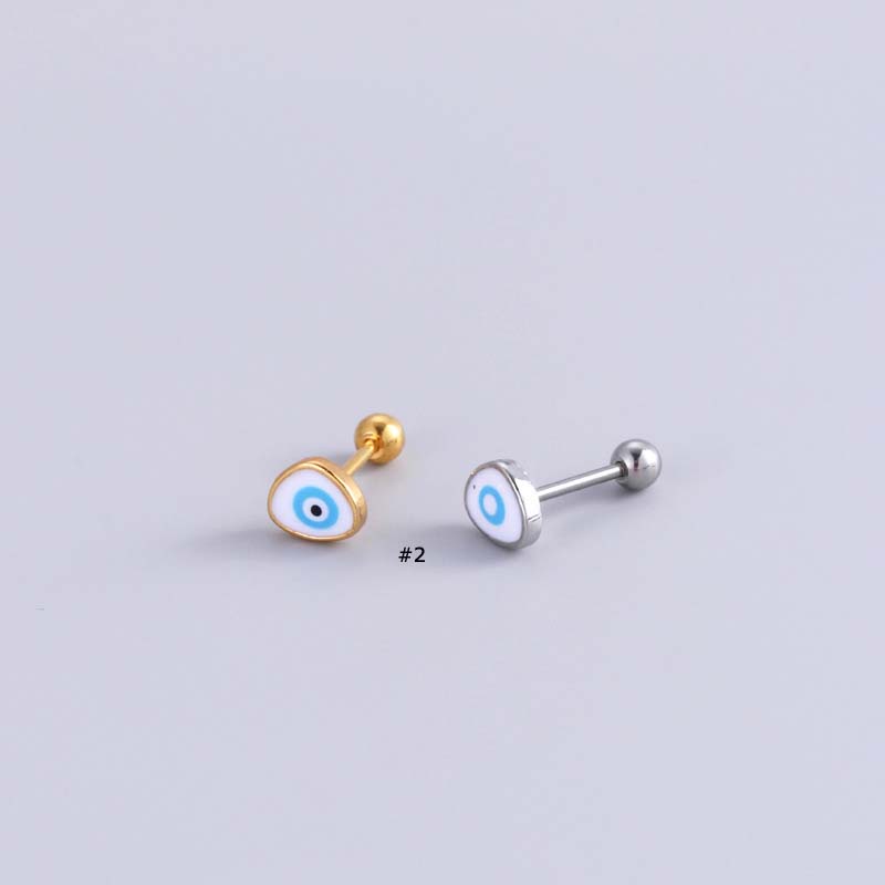 1biji Mutiara Sekrup Ganda 20Gauge Tindik Stainless Steel Tragus Helix Lobe Earring Heart Rainbow