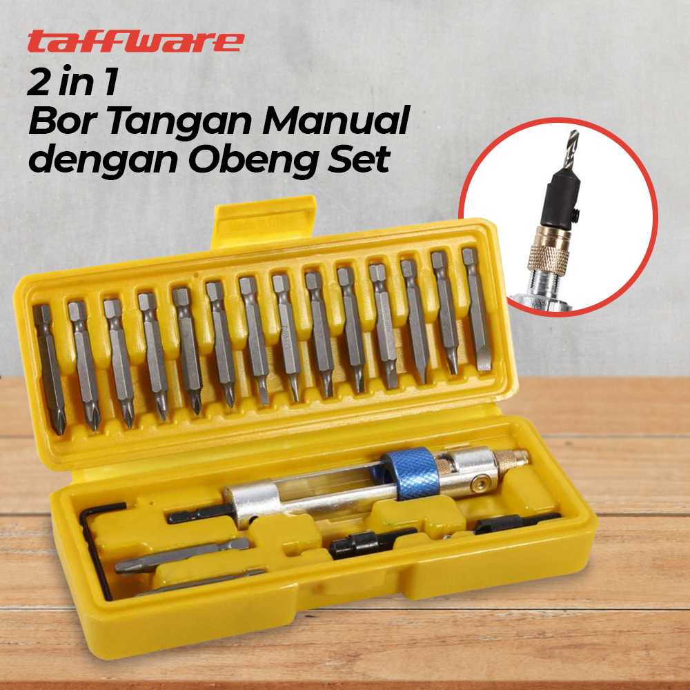 Taffware 2 in 1 Bor Tangan Manual dengan Obeng Set - XF00110