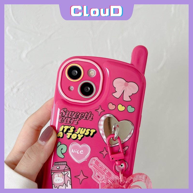 IPHONE Retro Personal Bentuk Ponsel Soft Tpu Case Kompatibel Untuk Iphone11 13 14 12 Pro MAX XR X XS Max7 8 Plus SE 2020 Graffiti Cute Rabbit Ikatan Simpul Cover Dengan Liontin Cinta Hati