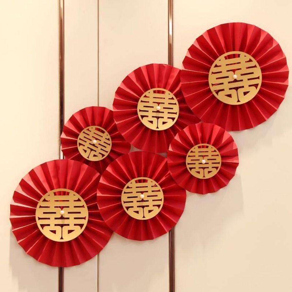 Quinton Paper Fan Flowers Artistik Elegan 6pcs /pack Dekorasi Kamar Tidur Pernikahan DIY Gaya Kuno Handmade Background Dinding Nikah Flower