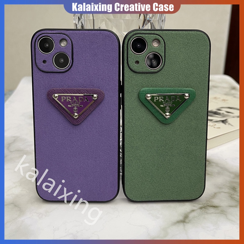 Casing Ponsel Prada Kulit Suede Untuk iPhone 14 Pro Max14Plus13 12 11 Pro Max Xs Max Xr X Xs Casing Cute Hard Back Cover