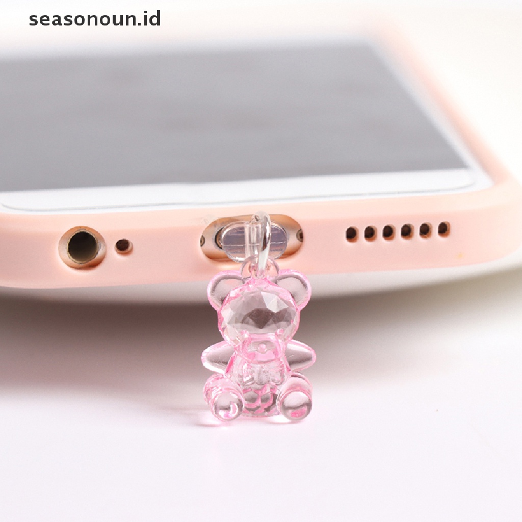 Seasonoun Akrilik Beruang Ponsel Headphone Lubang Debu Plug Charging Port Plug Pendant.