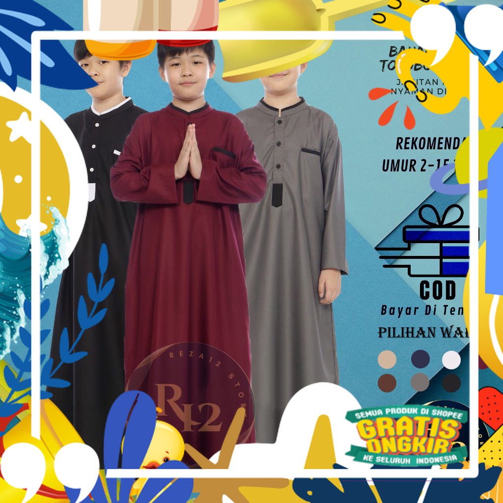 Motif polkadot / REZA Jubah Anak Laki - Laki Toyobo Premium 2-15 Tahun /Jubah Anak Remaja /Gamis Ana